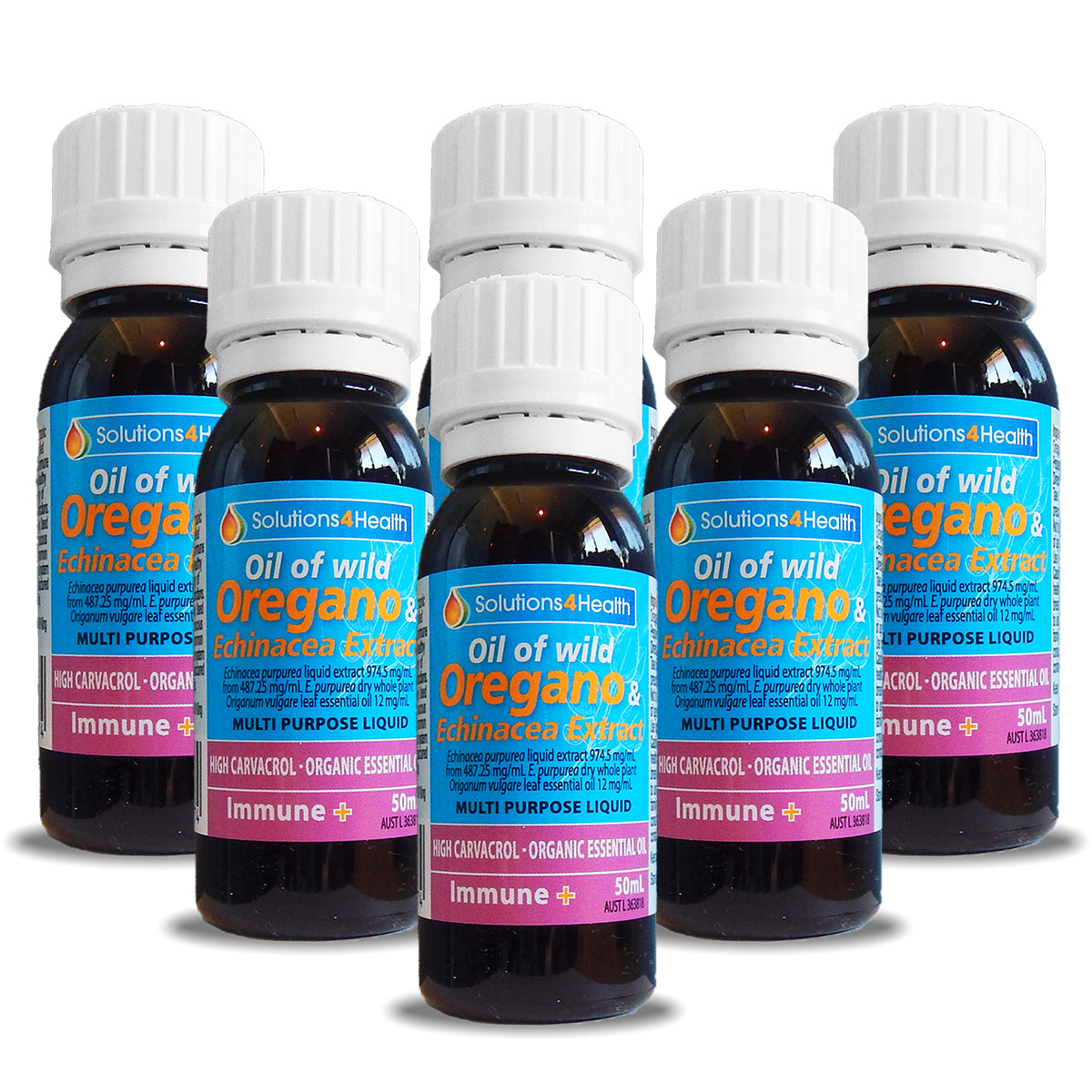 50ml Bottle Oil of Wild Oregano & Echinacea Extract Immune+ 6 Bot Solutions4Health_AU