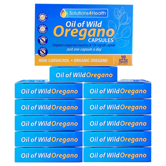 twelve packets of Oil of Wild Oregano 10 Capsule Blister packets