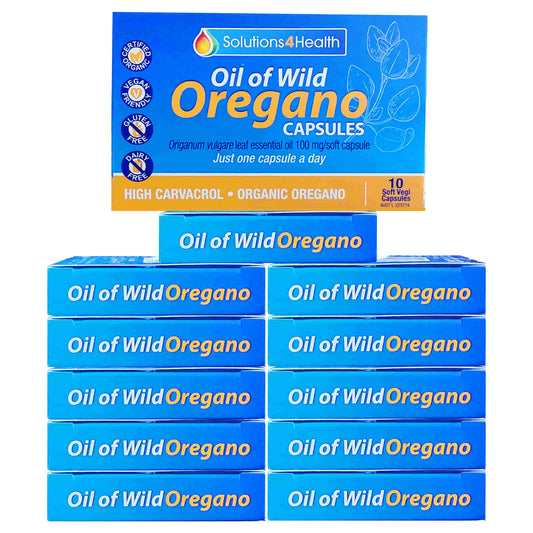 twelve packets of Oil of Wild Oregano 10 Capsule Blister packets