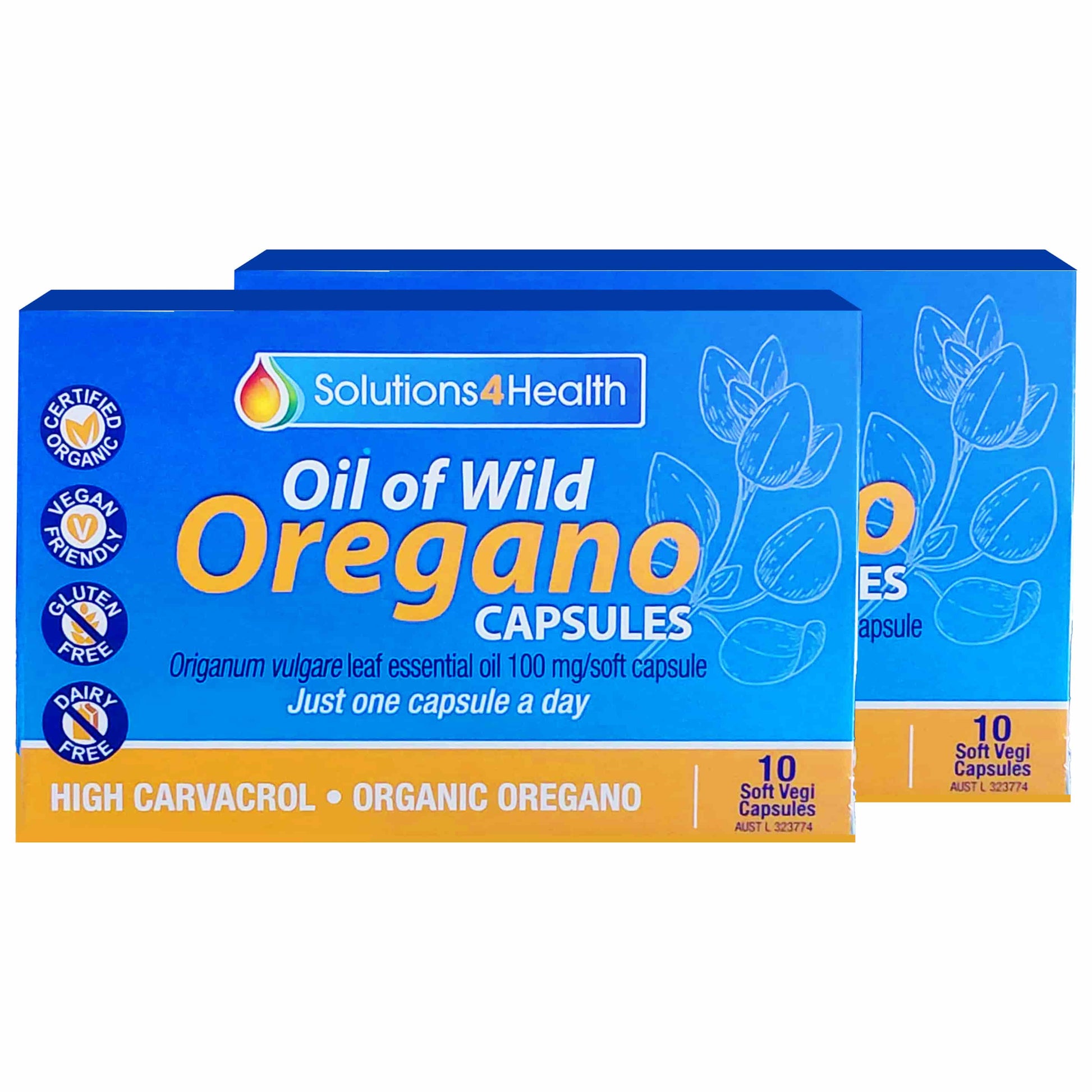 two packets of Oil of Wild Oregano 10 Capsule Blister packets