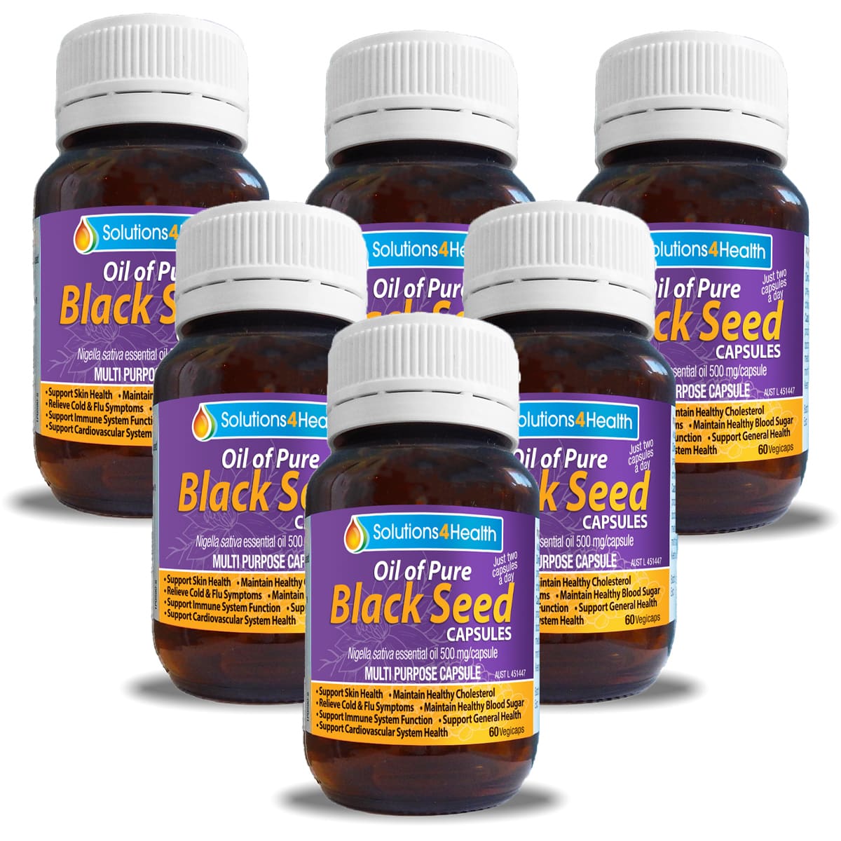 six bottles of oil of pure black seed 60 capsule bottles