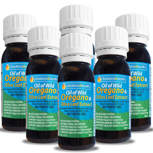 six bottles of Oil of Wild Oregano & Olive Leaf Extract 50ml Bottles
