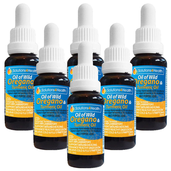 six bottles of oil of wild oregano & turmeric 25ml bottle