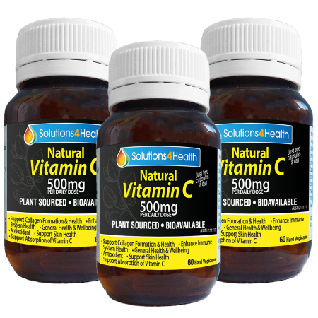 Bundle of 3 bottles of Solutions4Health Natural Vitamin C Capsules