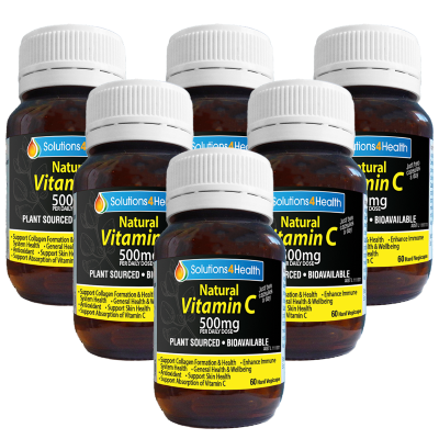 Bundle of 6 bottles of Solutions4Health Natural Vitamin C Capsules