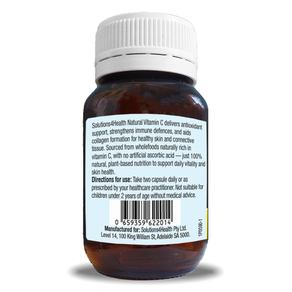 Solutions4Health Natural Vitamin C Bottle side label showing description and directions for use