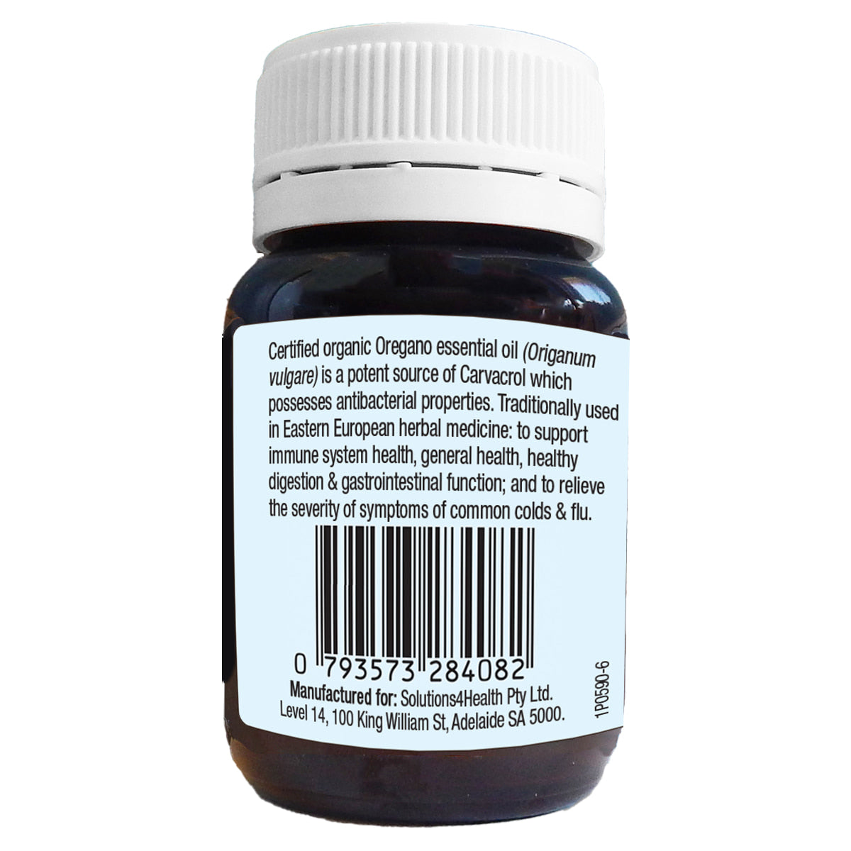 side panel with description for oil of wild oregano capsule bottle