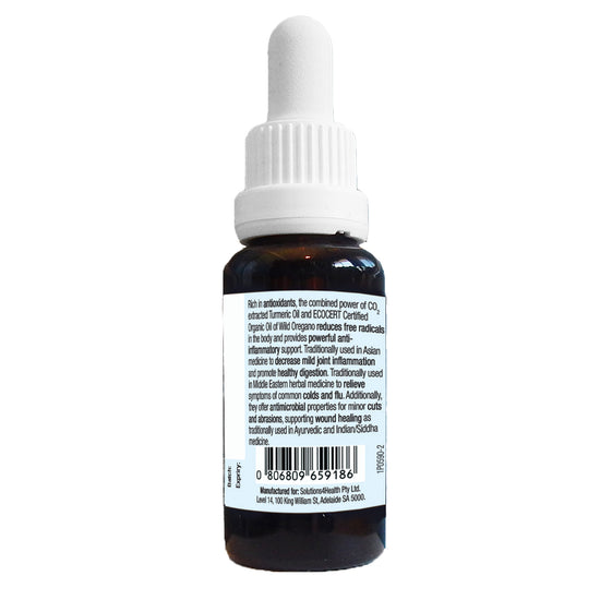 side panel with description for Oil of wild oregano & turmeric oil 25ml bottle