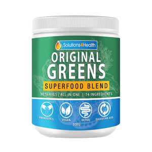 Original greens superfood blend on white background