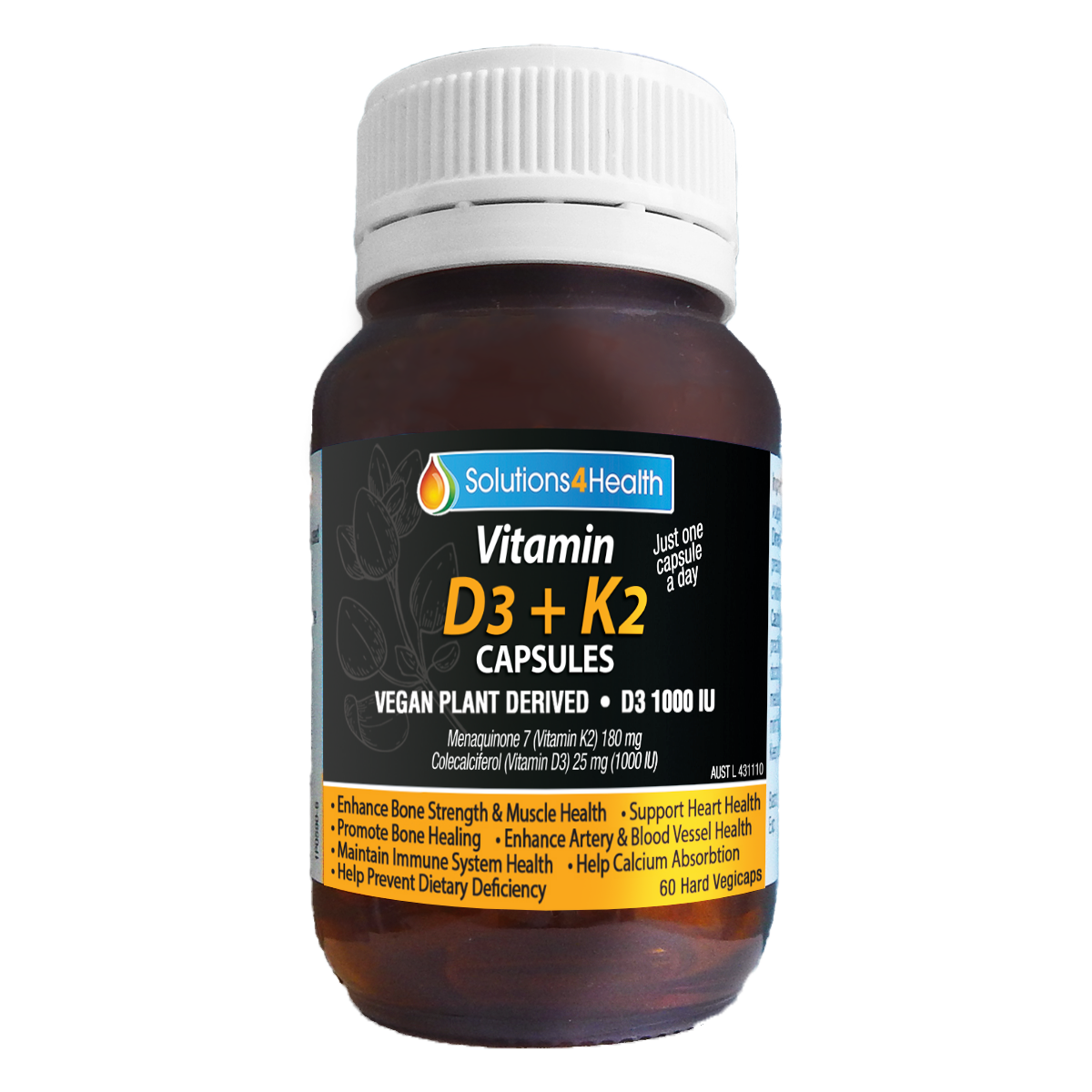 60 Capsules - Vitamin D3 + K2